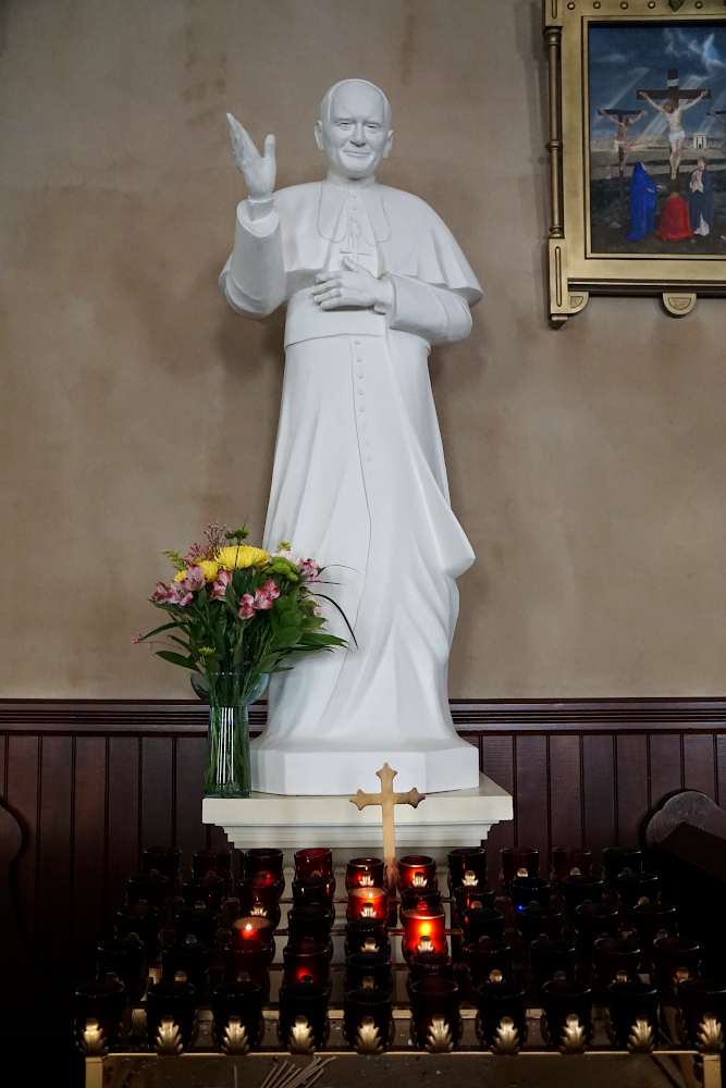 Statue of Pope John Paul II inside St. Stanislaus Church